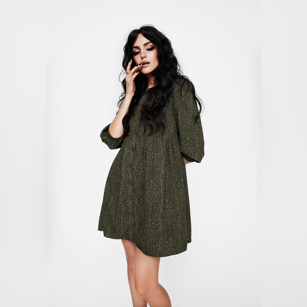 NWT Disturbia Francesca Dragon Printed Button Up Smock Mini Dress US 14 / UK 18 - Picture 5 of 6